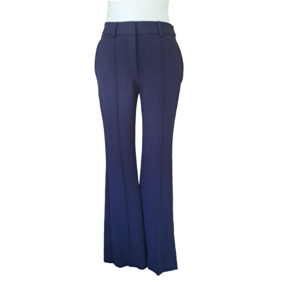 EXPRESS Flare High Rise  Pant Size 6 Navy Blue Stretch Knit Seamed Trouser Work - Picture 1 of 8